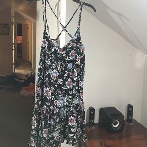 Black with floral print dress, adjustable straps